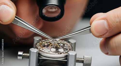 Watchmaker repairing a mechanical watch movement with precision tools