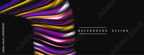 Abstract colorful layers create dynamic visual effect. Dark background emphasizes vibrant curves, modern design element.