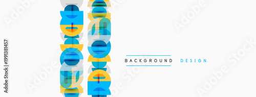 Abstract colorful shapes stacked vertically. Minimalist design with text elements, simple background. Clean aesthetic.