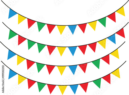 Colorful Triangle Bunting Flag Garland Set for Party and Celebration Decoration Vector Illustration