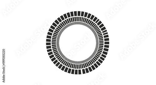 Black and white circular barcode pattern.