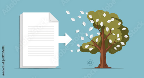 Document Paper Turning Into A Tree Concept Illustration.