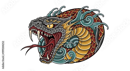 Vibrant Dragon Head Tattoo Art Design.