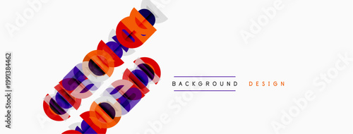 Abstract colorful shapes overlap white space. Text reads background design in upper case. Minimalist composition, modern aesthetic.