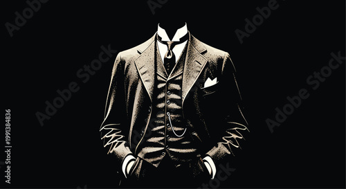 Brown Suit with White Shirt and Black Tie on Isolated Black Background