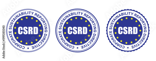 CSRD Sustainability Reporting Badge Corporate Directive Compliance Seal EU Style Vector Set