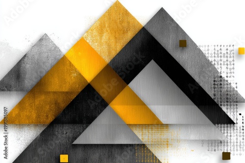 Minimalist geometric mountain peak illustration crafted from grey and orange triangles.