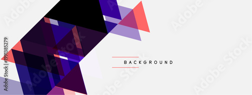 Abstract geometric shapes overlap, creating dynamic visual effect. Purple, pink, blue hues dominate white space. Text reads BACKGROUND.