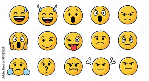 Collection of cartoon emoji faces expressing various emotions and reactions.