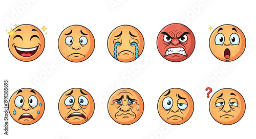 Collection of cartoon emoji faces showing various emotions.