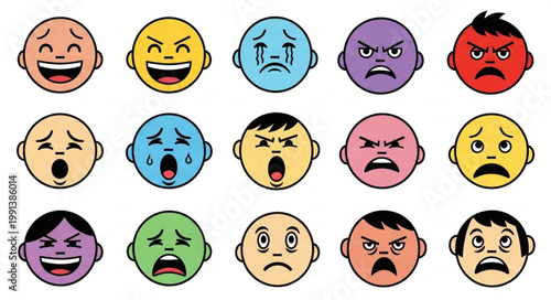 Collection of cartoon faces expressing various emotions.