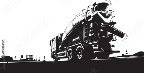 Cement mixer truck, concrete mixer vehicle, construction equipment, industrial transport