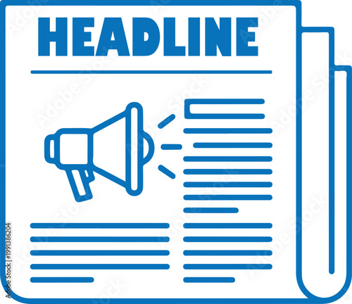 Illustration of a newspaper with a megaphone and text breaking news newspaper headline megaphone announcement information communication broadcasting journalism promotion publication