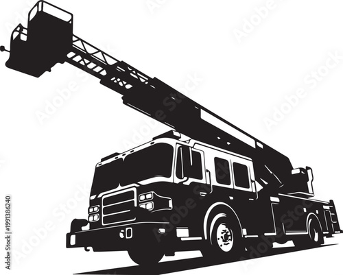Fire truck, fire engine, rescue vehicle, emergency services, black silhouette, vector illustration