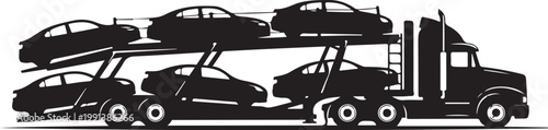 Car Carrier Truck, Vehicle Transporter, Car Hauler, Black Vector Icon