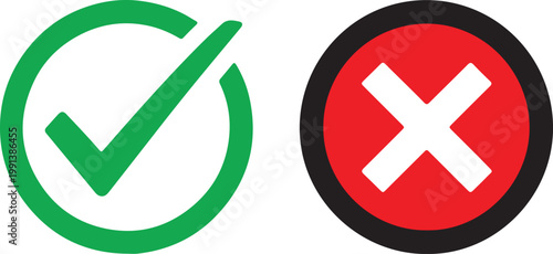 Green check mark and red cross symbol