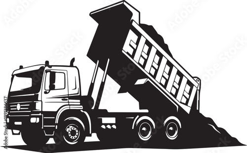 Black dump truck, vector dump truck, silhouette truck, construction vehicle, heavy equipment