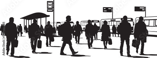 Airport, Travel, Silhouette, People, Black, White Background, Commuters, Bus Station, Travelers, Vector Icons