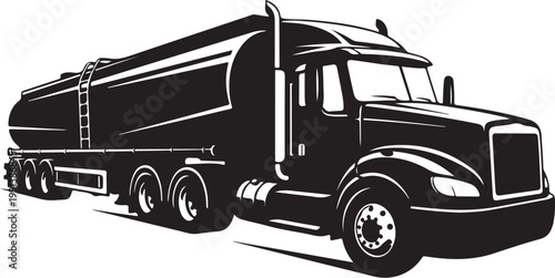 Black semi-truck, tanker truck, vehicle illustration, transportation icon