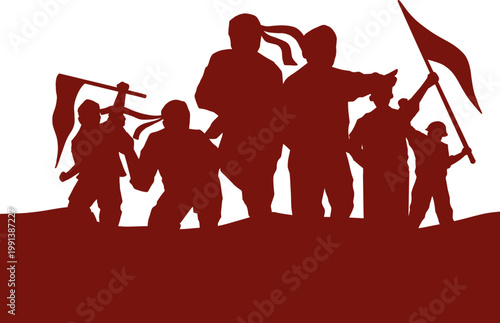 Protest Crowd Silhouette with Flags – Revolution, Freedom & Social Movement Illustration