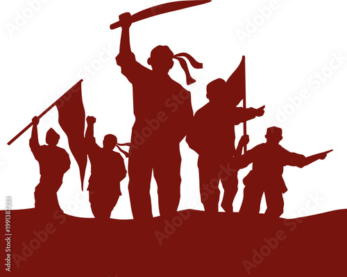 Protest Crowd Silhouette with Flags – Revolution, Freedom & Social Movement Illustration