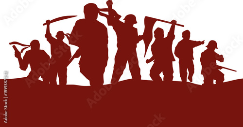 Protest Crowd Silhouette with Flags – Revolution, Freedom & Social Movement Illustration