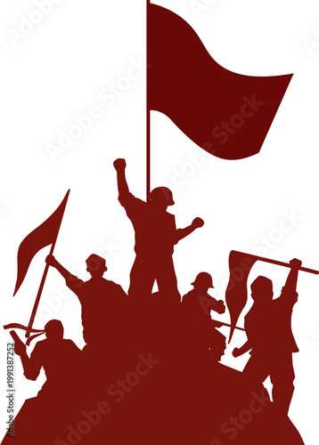 Protest Crowd Silhouette with Flags – Revolution, Freedom & Social Movement Illustration