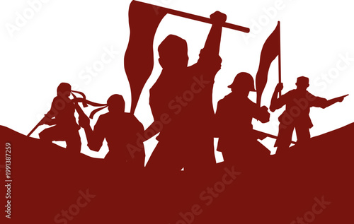 Protest Crowd Silhouette with Flags – Revolution, Freedom & Social Movement Illustration