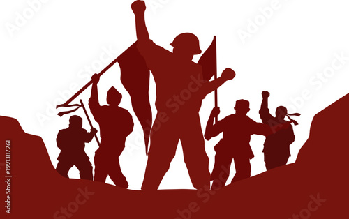 Protest Crowd Silhouette with Flags – Revolution, Freedom & Social Movement Illustration