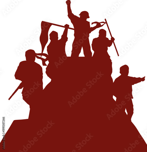 Protest Crowd Silhouette with Flags – Revolution, Freedom & Social Movement Illustration