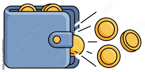Wallet with coins falling out representing spending money and financial expense