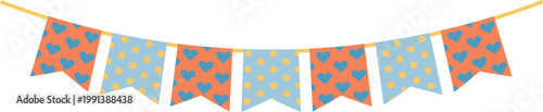 Heart and polka dot pattern swallowtail bunting flags isolated on transparent background