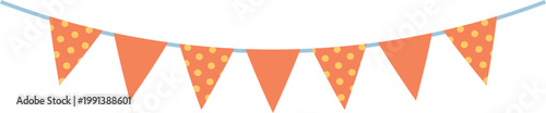 Decorative orange polka dot bunting garland isolated on transparent background
