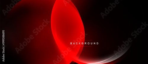 Dark background features overlapping red shapes. Subtle glow enhances curves, creating modern visual effect. Text reads background.
