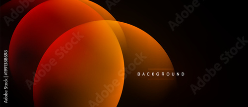 Abstract circles overlap, creating warm gradient effect. Dark background emphasizes shapes, simple text reads background. Modern design.