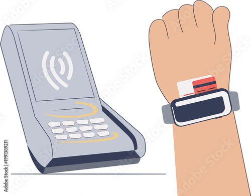 Person uses wearable device with payment card for transaction at terminal