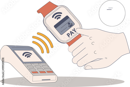 Person holding contactless payment device near a payment terminal