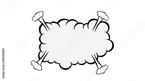 Abstract comic book explosion cloud symbol with four burst points against a white background for design