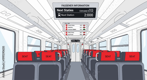 Interior of a modern train carriage.