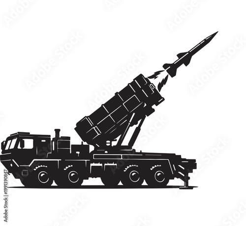 MIM-104 Patriot Missile Launcher Silhouette Vector Military Air Defense System Illustration