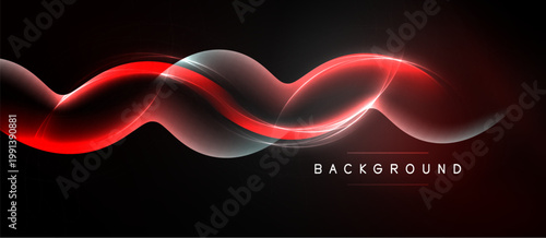Abstract dynamic waves, red glow, dark background. Modern design element, smooth curves, visual texture. Simple text label present.