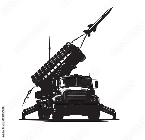 MIM-104 Patriot Missile Launcher Silhouette Vector Military Air Defense System Illustration
