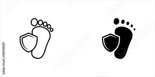 Footprint with Shield Icon set, Protection, Safety, and Health Care Symbol Design, for mobile concept and web design. vector illustration