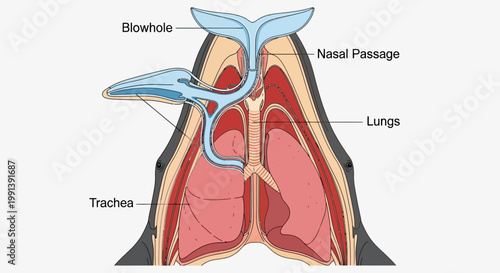 Detailed Diagram of Dolphin Respiratory System Anatomy.
