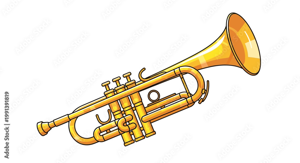 Obraz premium A bright golden trumpet brass instrument illustration.