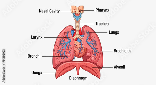 Detailed Diagram of Human Respiratory System Anatomy.