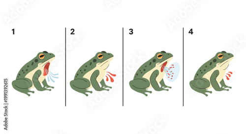 Detailed illustration of a frogs vocal sac inflation process in four stages.