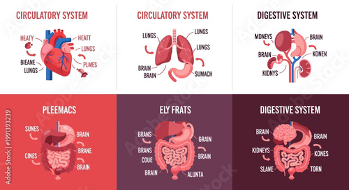 Human Anatomy and Organ Systems - Circulatory and Digestive System Diagrams.