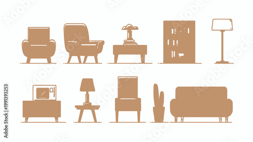 Collection of modern furniture icons for interior design and home decor inspiration