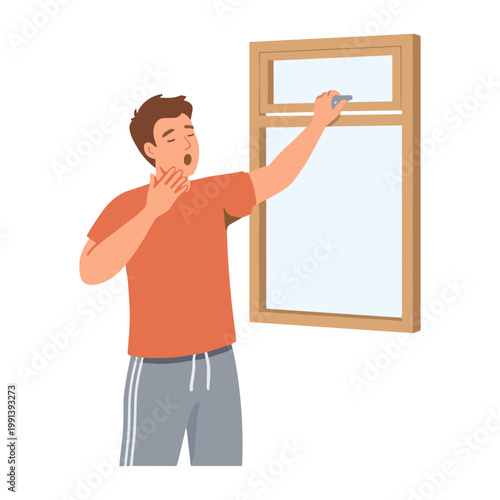 Man cleaning window with scraper indoors at home efficiently